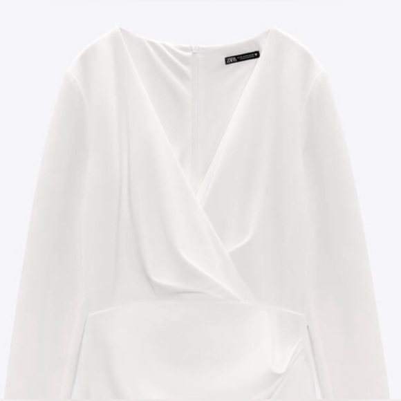 Zara white mini dress draped wrap long sleeve shower party wedding - Picture 7 of 9